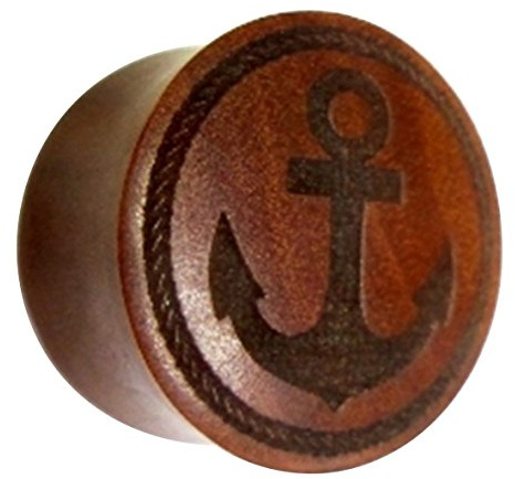 CHICNET Flesh Plug Sawoholz Anker Seil Ring Double Flared Lobe Dehner rot braun Gravur dunkel Expander| Unisex Piercing Damen Herren Meer | Organic Holz Ohrring Ohrstecker 14 mm