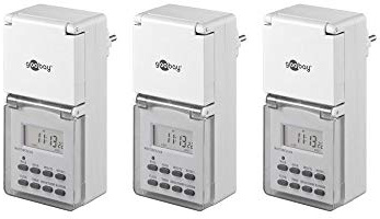 Goobay 55546 3x Digitale Zeitschaltuhr / IP44 / Programmierbar / Indoor und Outdoor / LCD Display / Leicht zu bedienende / -10°C - 40°C / Dauerbetrieb möglich / Back Up Akku für 4 Tage / Weiß