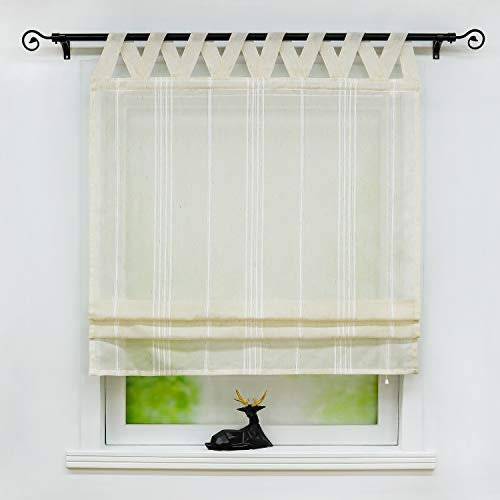 Joyswahl Raffrollo halbtransparentes Unifarbiges Bändchenrollo mit Längsstreifen »Thea« Schals mit Schlaufen Fenster Vorhänge BxH 60x140cm Beige 1er Pack