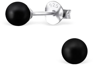 Laimons Frauen Damen-Ohrstecker Ohrringe Damenschmuck Kugel Ball rund 4mm in schwarz glanz Sterling Silber 925