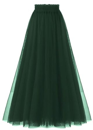 OBBUE Women's A Line Tulle Party Evening Tutu Skirts Tea Length Dark Green-L