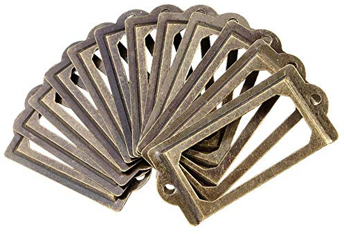 Vektenxi 12pcs porte-étiquettes en laiton antique étiquette en métal pull cadre poignée nom de fichier titulaire de la carte pour tiroir armoire de meubles pratique et populaire