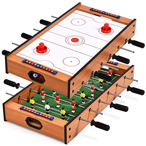COSTWAY 2 en 1 Baby-Foot en Bois avec Air Hockey & 18 Joueurs, Table de Jeu avec Poignée Antidérapante & 2 Ballons & 2 Palets & 2 Poussoirs, Jouet d'Arcade pour Fête Bar Salle de Jeux