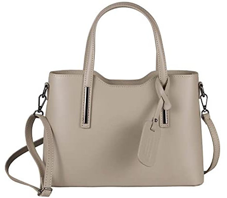 OBC Made IN Italy Damen Echt Leder Tasche Business Shopper Schultertasche Handtasche Ledertasche Umhängetasche Rindsleder Freizeittasche Taupe