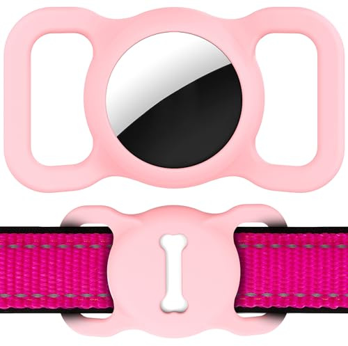 for Airtag Dog Collar Holder, Air Tag Protective Cat Airtag Dog Collar,Silicone AirTags GPS Tracking Accessories,Air Tags with Bone Pattern (1 Pack(Pink))