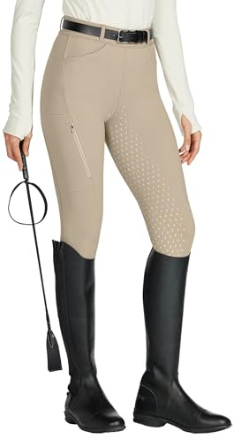 Willit Women's Horse Riding Pants Full Seat Silicone Equestrian Breeches Horseback Schooling Tights Zipper Pockets Khaki XS