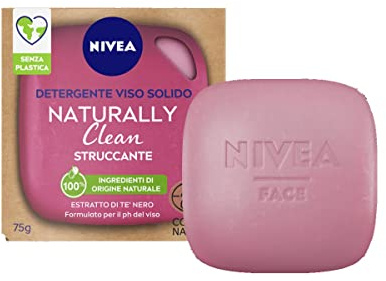 NIVEA NATURALLY CLEAN Gesicht Make-up Entferner 75 g, 100% natürlicher fester Make-up-Entferner mit schwarzem Tee-Extrakt, fester Gesichts-Make-up-Entferner mit veganer Formel