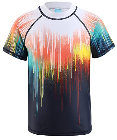 HowJoJo Big Boys Short Sleeve Rash Guard Shirts Kids Tie Dye Swim Shirt UPF 50+ Size 12/10-12