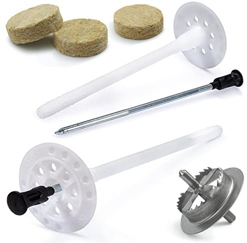 STRÜBER WDVS SET (Ø8x95mm Dämmstoffdübel mit Metalldorn 100St + Mineralwolle Rondelle 100St + Metall Fräser 1St) Satz für Fassadendämmung Wärmedämmung Abdeckkappen Nylon Tellerdübel Stahlnagel ETA