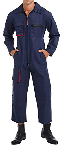 inlzdz Herren Arbeitsoverall Jumpsuit mit vielen Taschen Atmungsaktive Arbeitskleidung Overall Frontreißverschluss für Mechaniker Handwerker Reiniger Dunkelblau S