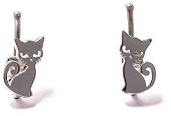 Loveyourdiamonds Silberne Katzen Ohrclips aus 925 Sterling Silber für Kinder