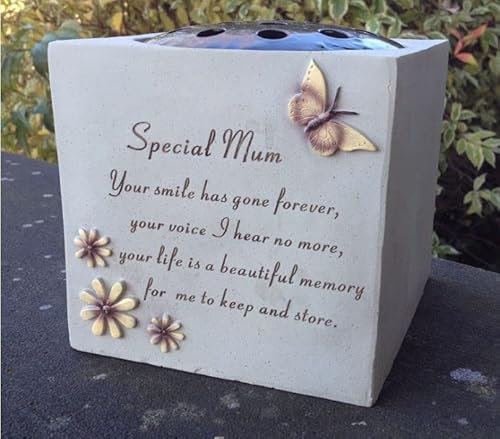 OnlineStreet Grave Vase Rose Bowl with Butterfly and Flowers - Memorial Flower Holders Ornament, Engraved with a Funeral Verse, Weatherproof-Grave Decoration Ornament 14 x 15 cm (Mum) (13974)