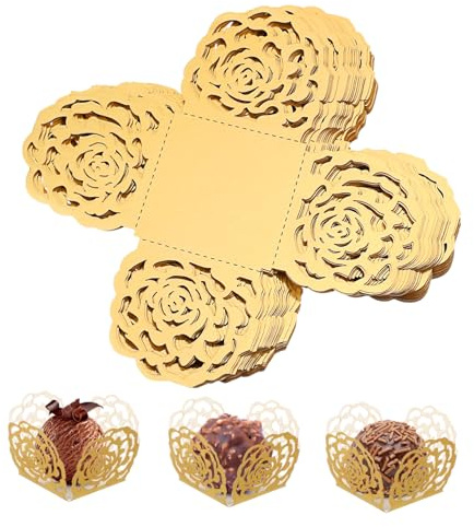 50pcs Truffle Wrappers Liners Cups Chocolate Paper Candy Cups Small Flared Paper Baking Cups for Muffins Cupcakes Birthday Wedding Party Decor (Gold)