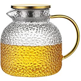 YTGZS Carafe Eau,Pichet en Verre Cruche avec Vouvercle pour Jus, Lait, Boissons Froides et Chaudes 1500ml Résistant à la Chaleur