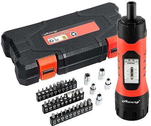 Awang Drehmomentschraubendreher 1-6 Nm, Fahrrad Drehmomentschlüssel Set | 36-tlg|1/4 Zoll Torque Screwdriver mit S2 Bits & Stecknüssen für Fahrrad, E-Bike, MTB