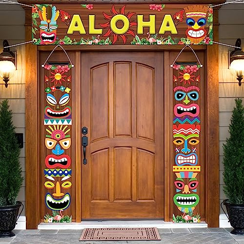 Lets Joy Décorations de Fête Hawaïennes, 3Pièces Bannières Aloha de Décoration de Porche de Fête, Fournitures de Fête Deco Tropicale pour Aloha, Décoration de Fête Luau Fête Summer Hawaii