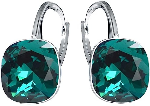 Hängende Ohrringe 925 Silber mit Marken Kristall Zirkonia - Damen Schmuck Echt Silberne Hänge Ohrhanger Ideal Geschenge (Smaragd)