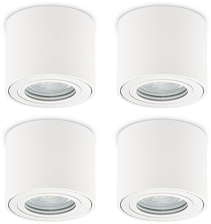 KYOTECH LED Aufbauspot flach IP44 Weiß Aufputz Deckenleuchte Ø80x65mm für LED Module 230V Aufbauleuchte Downlight Runde Wasserschutz für Bad & Außen 4 Stück ohne Leuchtmittel