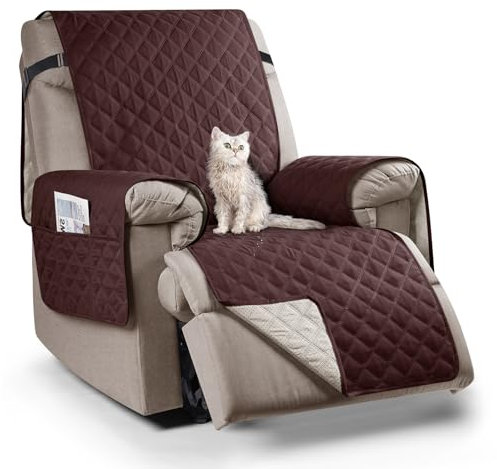 TAOCOCO Wende Sesselschoner Sesselauflage Relax mit Armlehnen und Taschen, Wasserdichter Sofabezug mit Gummiband, Geeignet für 22 Zoll Breit Fernsehsessel, Liegesessel, Sessel (1 Seater,Coffee)