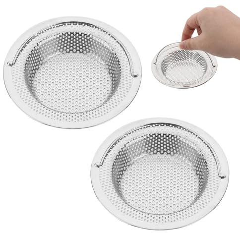 Colino di scarico lavello da cucina lavello da doccia-Colini per Lavello da Cucina in Acciaio Inox - Filtro Anti Intasamento con Manico Sollevabile - bordo esterno 11 cm (2PCS)