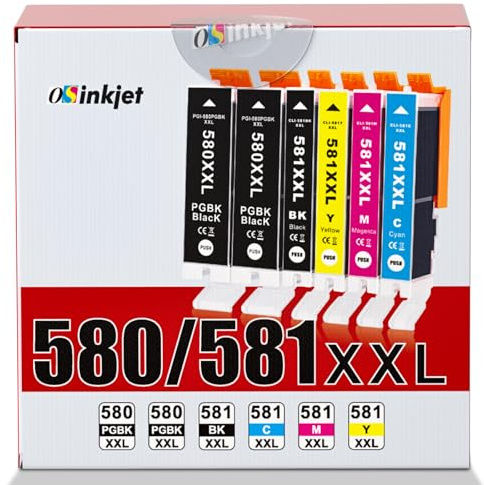 Osinkjet PGI-580 CLI-581 XXL Patronen Kompatibel für Canon TR8550 Druckerpatronen, 580 581 Multipack für Canon Pixma TR7550 TR8500 TS705 TS6350 TS8350 TS8250 TS6150 TS9550 TS6151 (2PGBK BK C M Y)