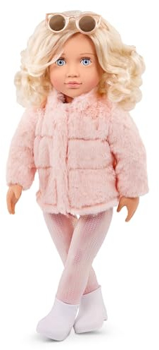 Our Generation - Ava - Poupée de Mode de 46 cm - Yeux Bleus clairs et Cheveux blonds ondulés réalistes - Ensemble Manteau en Fausse Fourrure Rose - Jouer à Faire Semblant - 3 Ans et +