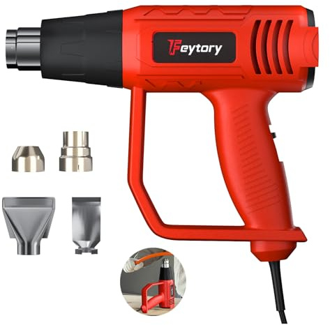 2000W Electric Heat Gun, Hot Air Gun 300℃- 600℃ Dual-Temperature Settings with 4 Nozzles, Industrial Hot Air Gun for Removing Paint, Shrinking PVC, Red