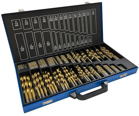 CAVATINY Set di 230 punte per metallo, set di punte in metallo HSS levigate, trapano a mano, punte elicoidali, ricambio professionale, foratura in acciaio inox, acciaio, legno, ghisa/alluminio