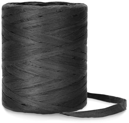 KINGLAKE 200M Bast Band,Naturbast Papierband, Bast Raffia Natur papierschnur, Packschnur für Handwerkliche Dekoration, Geschenkverpackung,Halloween, Weben-Schwarz