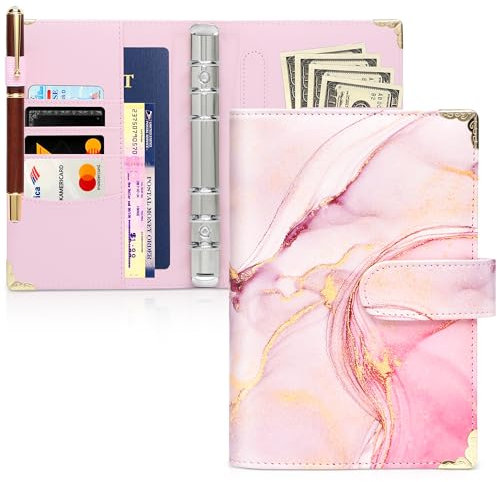 Toplive Marmor Rosa PU Leder A6 Ringbuch Abdeckung,A6 Ringbuch-Notizbuch 6 Ringe PU-Leder Nachfüllbare Binderhülle für A6 Einlagenpapier Planer Budget-Organizer mit Magnetverschluss