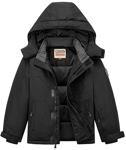 WULFUL Kid's Waterproof Ski Jacket Warm Fleece Hooded Boy's and Girl's Winter Snow Coat Outwear,Windproof RainCoat