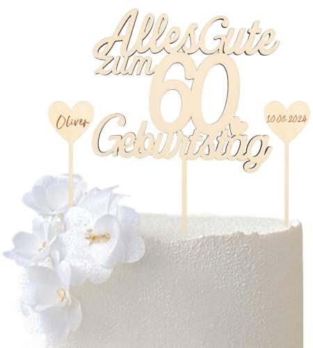 GoldRock Holz Tortendeko 60 Geburtstag Frau Mann, Alles Gute zum 60 Geburtstag Deko,Torte Deco 60 Geburtstage Mann Frau,60.ter Geburtstage Kuchendeko Cake Topper,Deco zum 60 Geburtstags Cupcake Topper