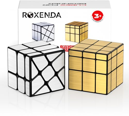 ROXENDA Speed Cube Set, 2 Packs Gold Mirros Cube Set Smooth Puzzle Magic Bundle Cube Toy for Kids 2 Pack