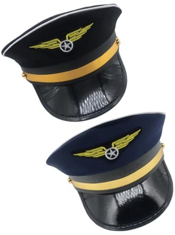 CATIEBYE 2stücke Pilotenkappen Für Cosplay Verstellbare Kapitänsmützen Für -kostüme Requisiten Für Halloween Und Kostümpartys Schwarz Blau