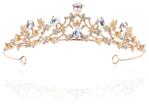 Krone Damen Gold, Crystal Crown für Mädchen und Frauen, Prinzessinen Krone Diadem mit Strass für Partys, BüHnenauftritte, Geburtstag, Alltagskleidung, Hochzeitskopfschmuck Bridal