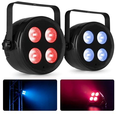 Fuzzix PLF20 - Partylicht Effektstrahler mit Fernbedienung, 2er Set, Kraftvoller 48 Watt RGBAW & UV Strahler, Lichtorgel Musikgesteuert, LED Partylicht mit Halterung, DMX, Schwarz