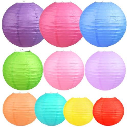LEMESO Lanterne di Carta Clorati Rotonde 10 pz 10 Colori Lanterna da Esterno Pieghevoli Lanterne da Giardino da Appendere per Compleanno Festa