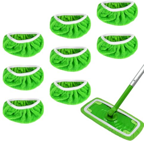 leruiyezs 8 Chiffons Réutilisables Microfibre pour Serpillière Sol, Lingettes Compatibles Swiffer Balai et Mop, Nettoyage Sec et Humide, 25,4x11,5 cm pour Bois, Carrelage, Vinyle