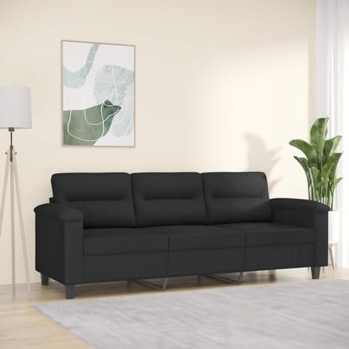 Snsowed 3-Sitzer-Sofa Schwarz 180 cm Mikrofasergewebe, Loungesofa, Sofas & Couches, Relaxsofa, Couch für Wohnzimmer, 359570