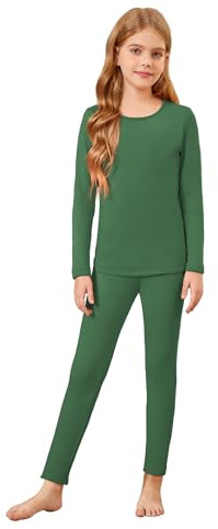 Arshiner Set di Intimo Termico Bambine Maglia Termica e Leggings Verde Ragazze Intimo Funzionale Sci Calcio Sport Inverno Caldo Traspirante Pigiama 7-8 Anni