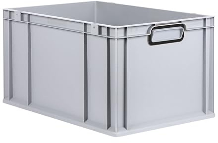 PROREGAL Eurobox NextGen Color | HxBxT 32x40x60cm | 65 Liter | Griffe schwarz geschlossen | Verstärkter Boden | Grau | Eurobehälter, Transportbox, Transportbehälter, Stapelbehälter