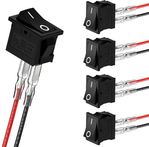 QZKJQDD 4 Stück Wippschalter, Kippschalter 12V, Schalter 12v, Mit Draht,2 Polig EIN/AUS SPST -Kippschalter Switch 10 A/125V,6 A/250V, Quadratische Schaltfläche, für Auto, Boot, Haushaltsgeräte