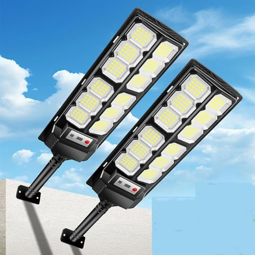 VBOK IGFE 600W Lampione Solare Led Esterno 2 pezzi,IP66 Impermeabile Faretto Stradale con Sensore di Movimento,6500K Lampioni da Giardino Esterno Solari per Garage Strada