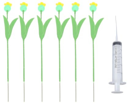 Sahgsa Stazione di irrigazione delle api da 6 pezzi, tazza per api in piedi, mangiatoia per colibrì di fiori con pile di ferro, cibo per api e colibrì (petali gialli)