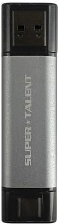 Super Talent PS302 1TB Portable External SSD, USB 3.2 Gen 2, Up to 1050MB/s, 2-in-1 Type C & Type A, Plug & Play, Compatible with Android, Mac, Windows, Supports 4K, Drop-Proof, FUS1T0302, Gray