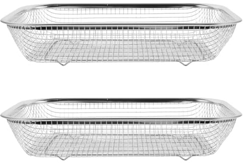 Healvian Cesta de Drenaje de Acero Inoxidable 2 Piezas 30X22 CM Colador Malla para Escurrir Frutas y Verduras en Encimeras de Cocina