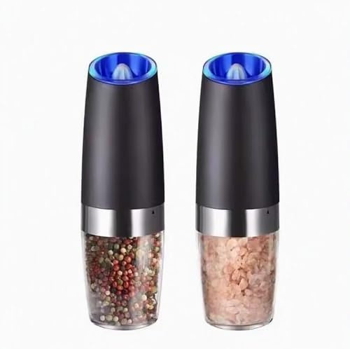 Electric Salt and Pepper Grinder Set Spice Jar Black Pepper Mill Grinder with Blue LED Light and Stand for Outdoor and Kitchen use with Adjustable Coarseness