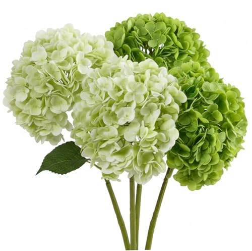 BeVistoso 4 pezzi di fiori artificiali di ortensia verde vero tocco finto per la decorazione domestica, 50 cm 19, 69 pollici