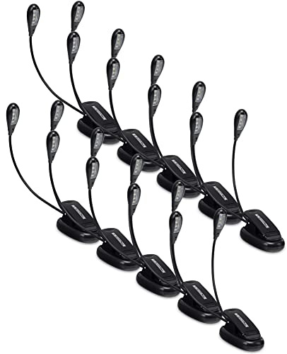Showlite 10er Set Bright Light 8 LED Notenpultleuchte (8 lichtstarke LEDs, 2 Helligkeitsstufen, universell einsetzbar, lange Lebensdauer, inkl. Batterien) Schwarz