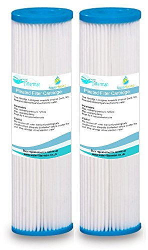 2X AquaHouse 10 Pleated Washable Water Filter Cartridge for Sediment Filtration, Bio Diesel, Rain Water - 10 Micron